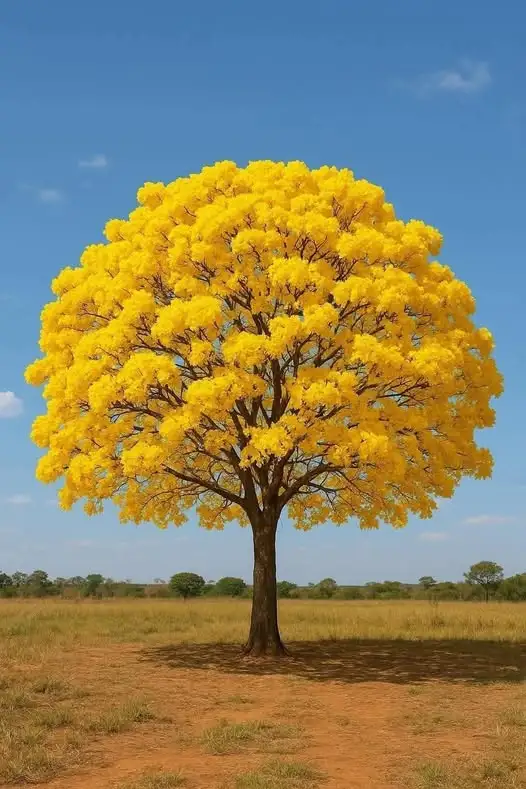 Como plantar ipê amarelo — árvore adulta com flores douradas em rua brasileira